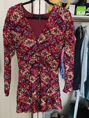 Endless Rose Burgundy Multi Sequin V-Neck Mini Dress